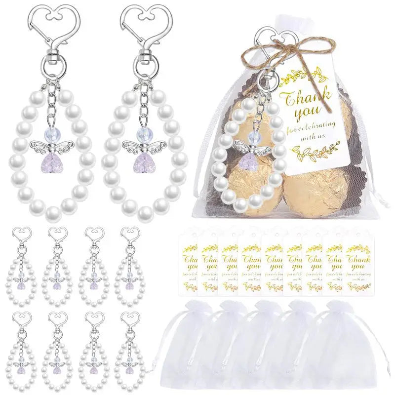 Angel Keychain Favors 10-Set Pearl Guardian Keyring Gift Sets Party Favor Set SPOT White