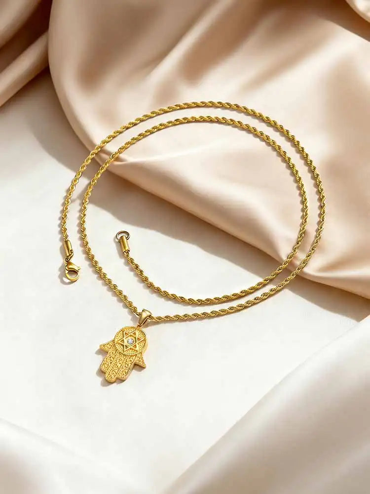 Hamsa Hand Star of David Necklace – 18K Gold CZ Pendant Pendant Necklace SPOT
