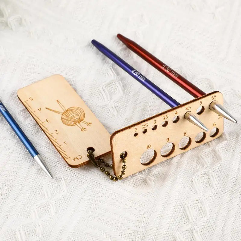 Wooden Knitting Gauge Ruler & Locking Stitch Markers Set Knitting Craft Tool SPOT