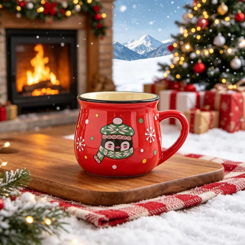 Christmas Ceramic Mug 150ml – Santa & Penguin Xmas Cup Ceramic Holiday Mug SPOT