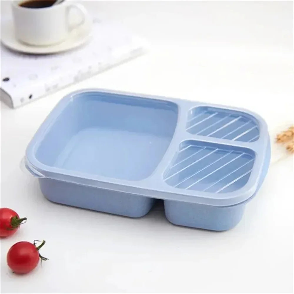 Wheat Straw Bento Lunch Box – 3-Compartment Meal Prep Set Bento Lunch Box SPOT Blue 1