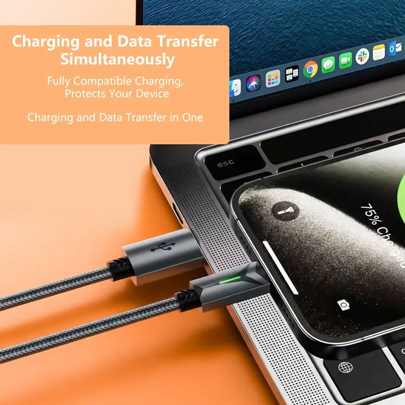 120W USB-A to USB-C Fast Charging Cable with LED Indicator USB Charging Cable SPOT