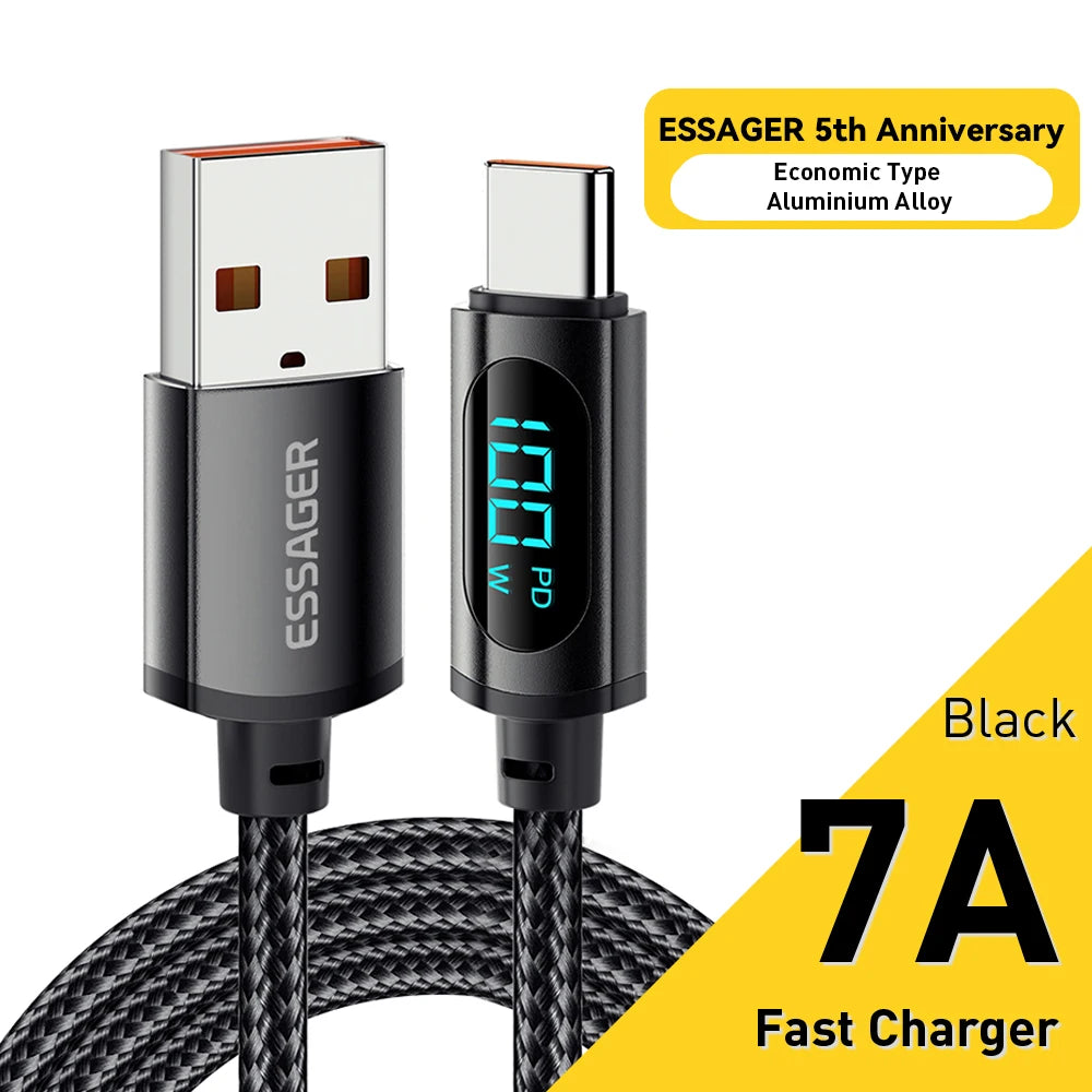 Essager 100W USB-C to USB-C Cable 2M – LED Fast Charging USB-C Charging Cable SPOT 7A Black Cable 01 2m China Mainland
