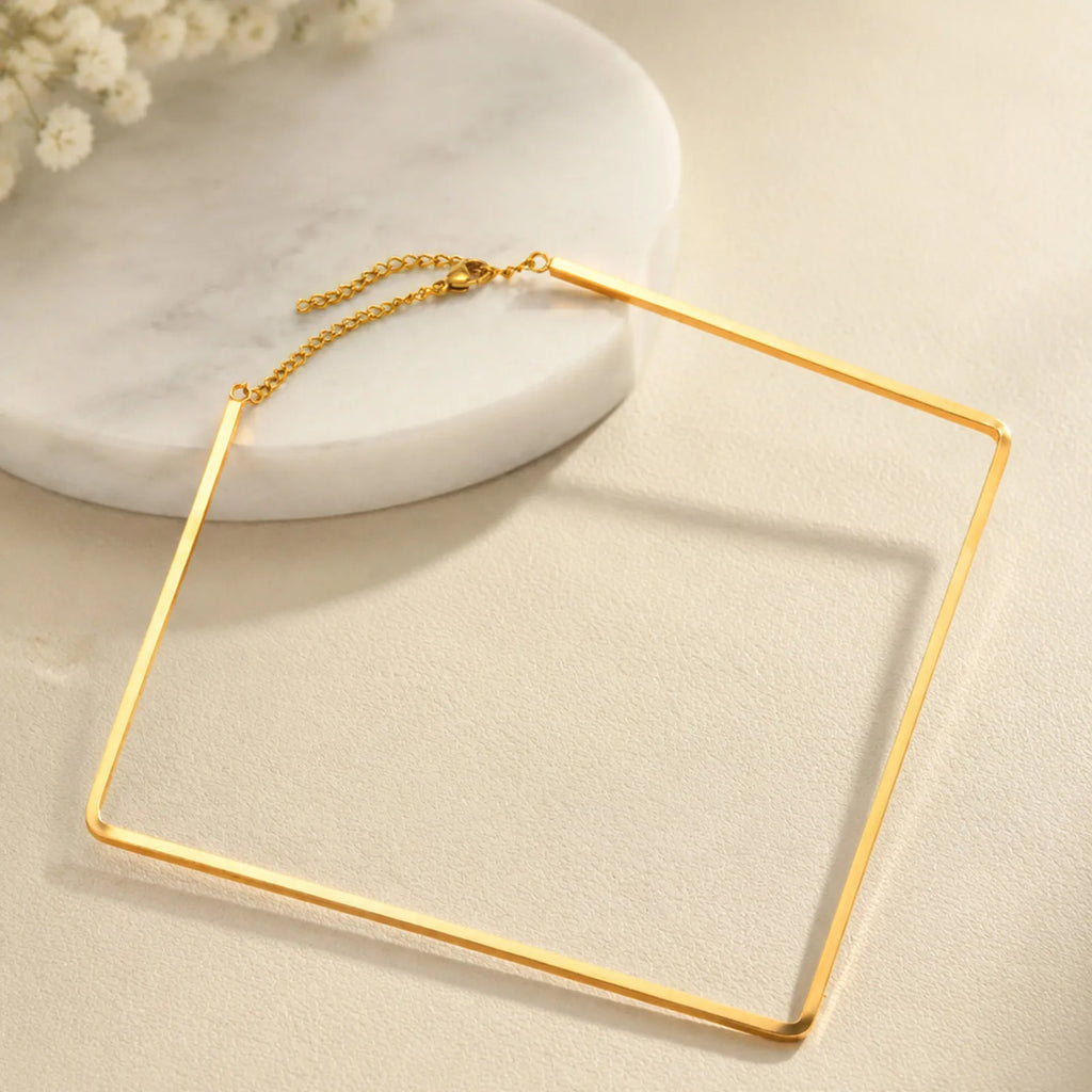 Square Collar Choker – 18K Gold Plated Geometric Neck Cuff Choker Necklace SPOT