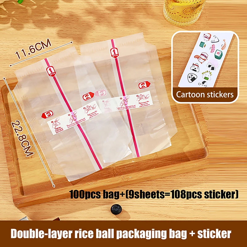 Disposable Triangle Onigiri Bags – Double Layer Rice Ball Wrap Food Storage Bags SPOT 100Pcs 9pcs