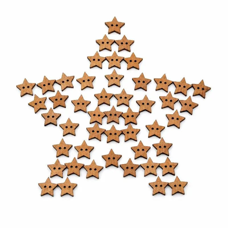 100-Pack Wooden Sewing Buttons – Retro Heart & Star 2-Hole Wooden Craft Buttons SPOT