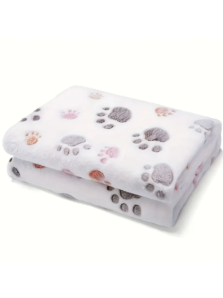 Soft Flannel Fleece Pet Blanket – Paw Print Cat & Dog Mat Pet Blanket Mat SPOT White 60x40cm