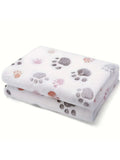 Soft Flannel Fleece Pet Blanket – Paw Print Cat & Dog Mat Pet Blanket Mat SPOT White 60x40cm