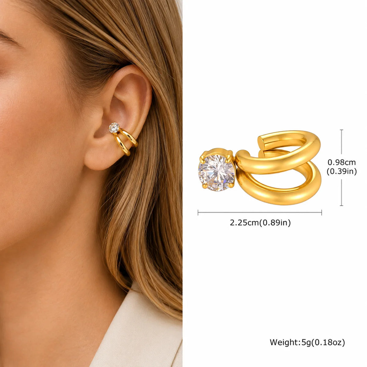 Thick Ear Cuff – Non-Piercing Clip-On Cartilage Earring Clip-On Ear Cuff SPOT EC-022G01-1