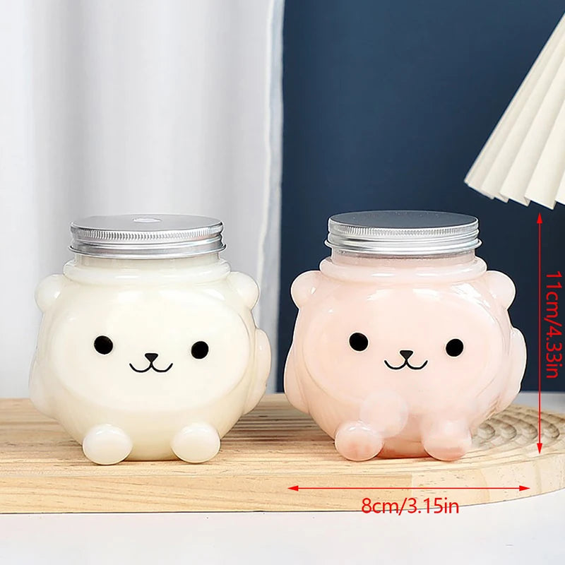 500ml Cartoon Bear PET Beverage Bottle with Lid | Takeaway Beverage Bottle SPOT