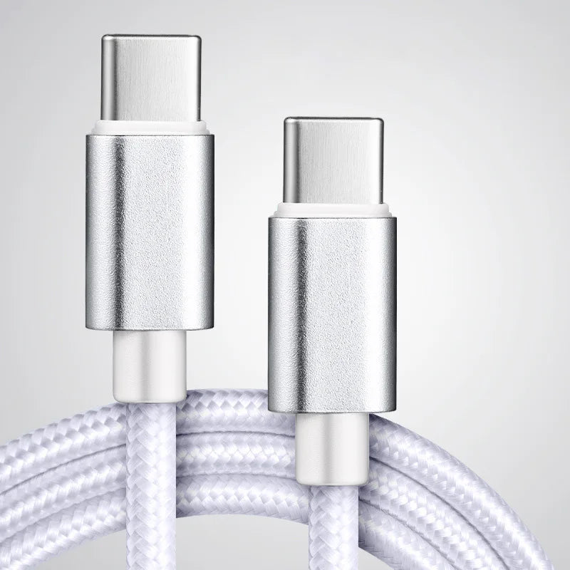 60W 5A USB-C Fast Charging Cable – Nylon Braided 1m/2m/3m USB-C Charging Cable SPOT White 2m
