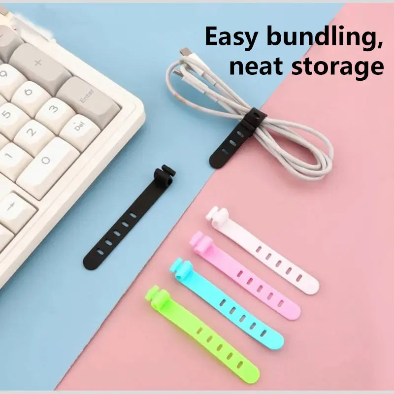 10-Pack Silicone Cable Ties – Reusable 5-Hole Cord Organizer Silicone Cable Ties SPOT