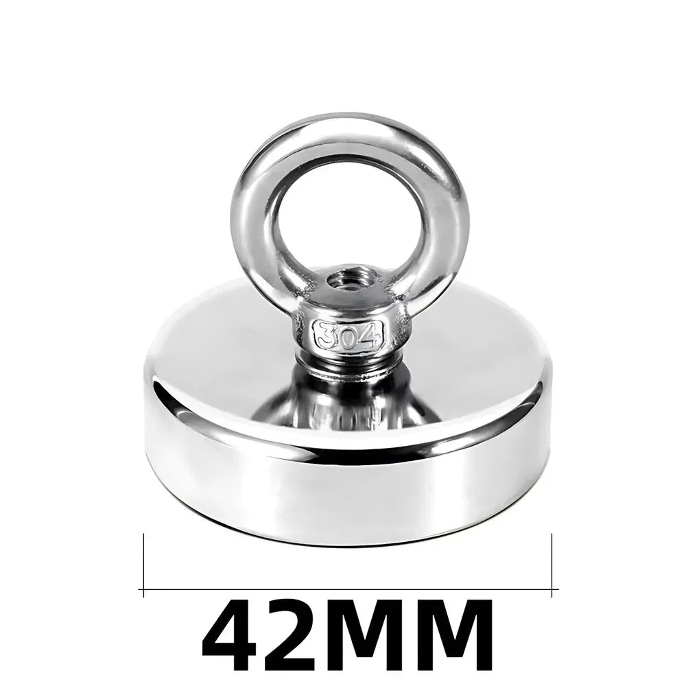 Neodymium Fishing Magnet with Eyebolt – Heavy Duty Salvage Fishing Magnet SPOT 1PcD42 Pull Max 61kg