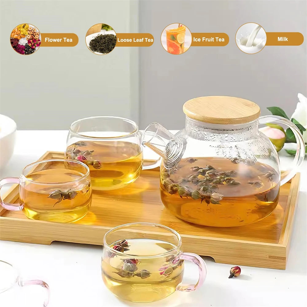Borosilicate Glass Teapot 1L/1.8L – Bamboo Lid & Filter Glass Teapot SPOT