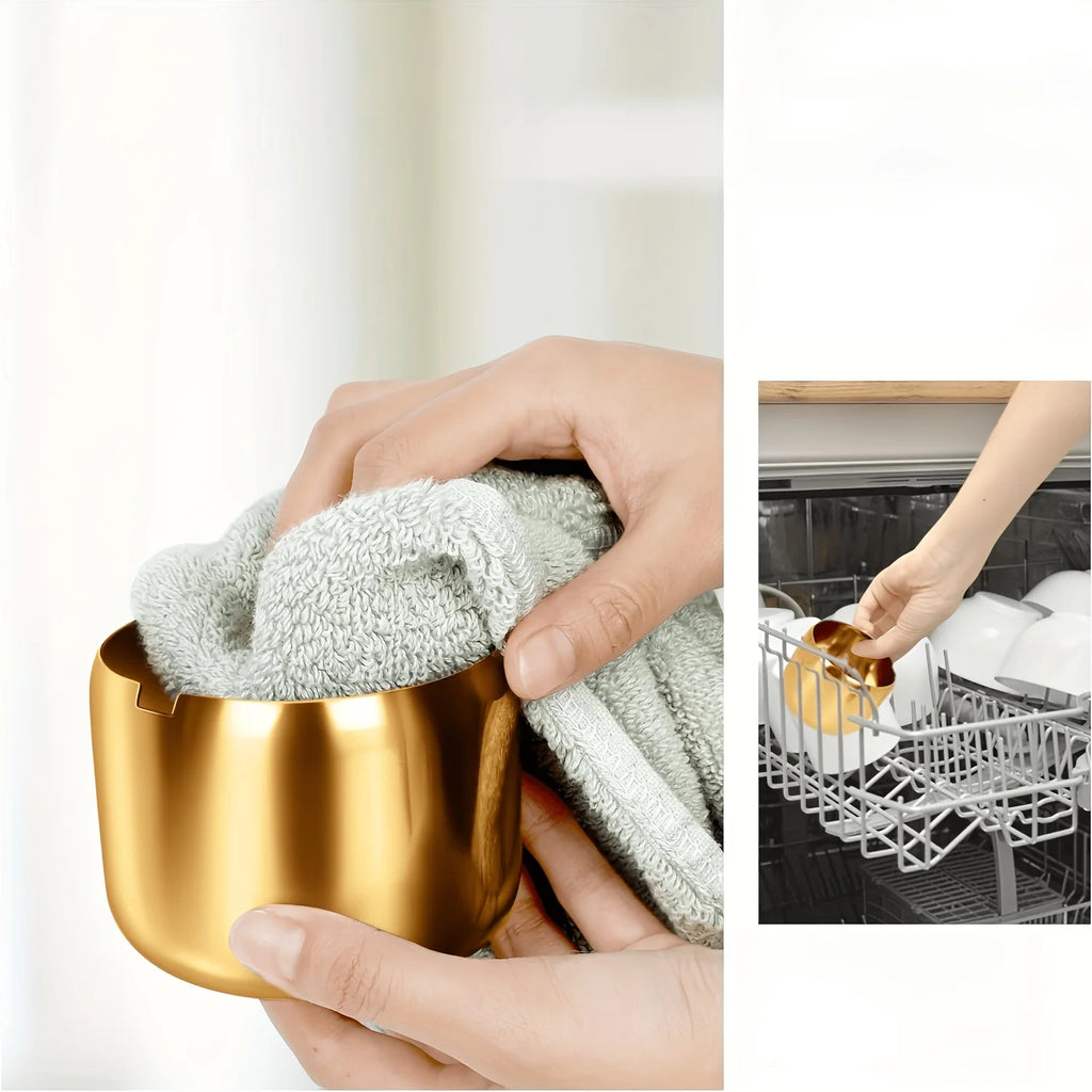 Gold Stainless Steel Sugar Bowl with Glass Lid & Spoon – 270ml Sugar Bowl SPOT