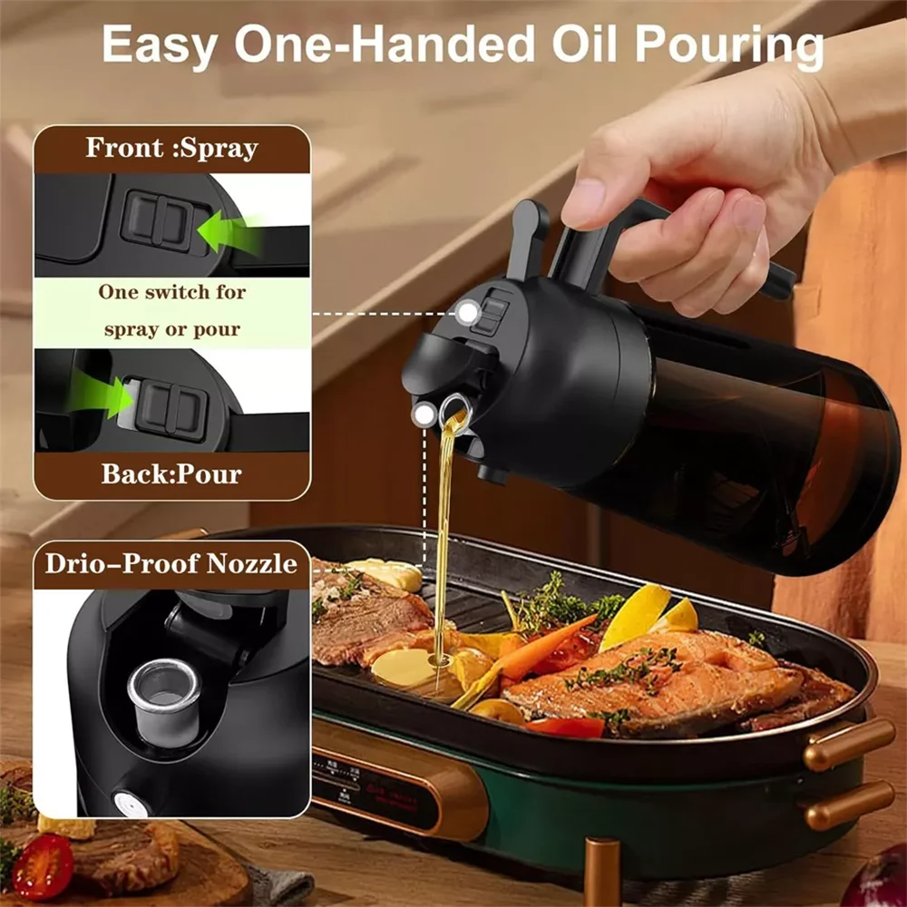 2-in-1 Glass Oil Sprayer & Dispenser – 16oz Leakproof Olive Oil Bottle Oil Sprayer Dispenser SPOT