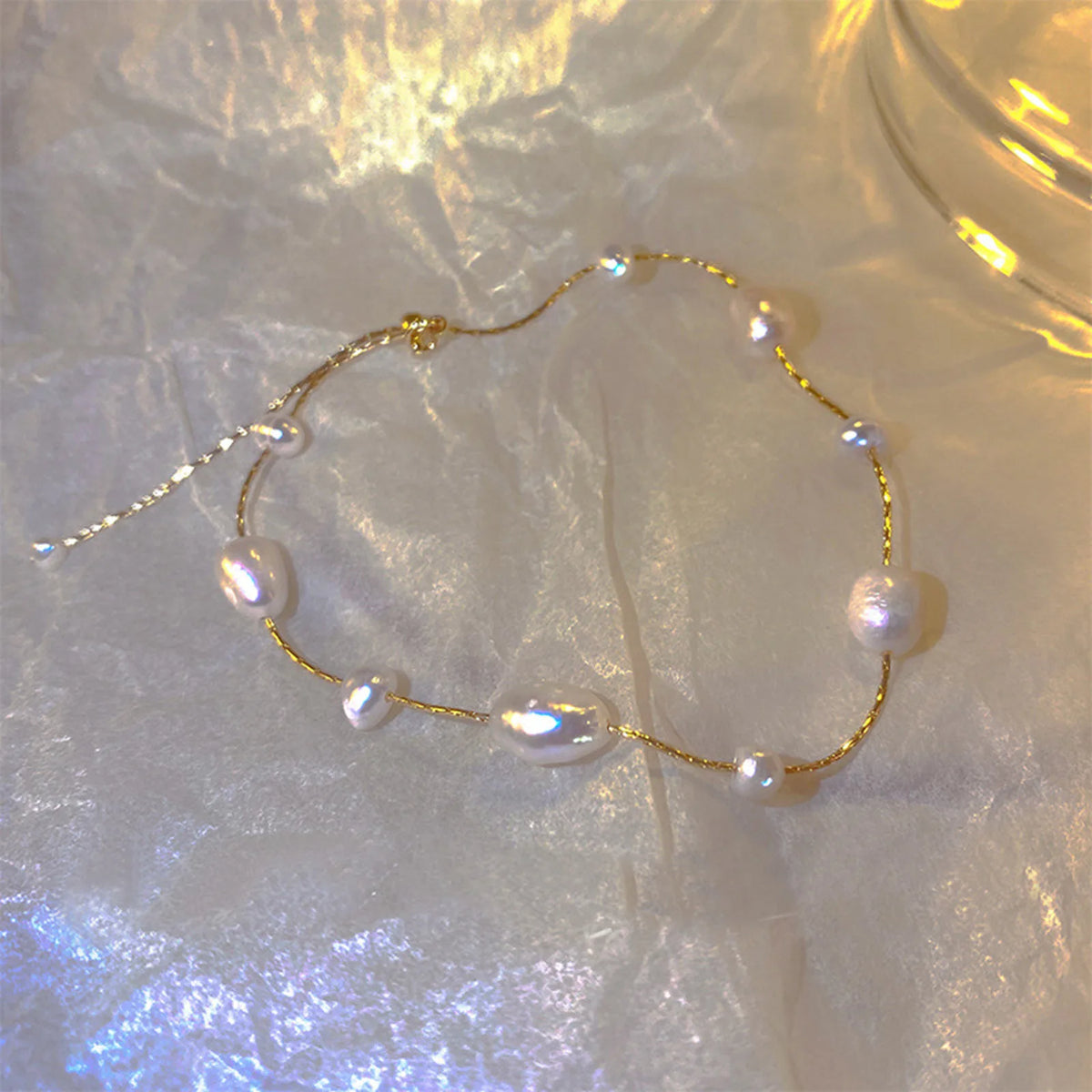 Dainty Pearl Bead Gold Chain Bracelet – Elegant Women's Gift Pearl Chain Bracelet SPOT