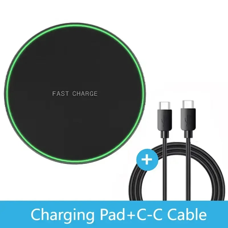 VIKEFON 15W Wireless Charging Pad – iPhone & Samsung Fast Charger Wireless Charging Pad SPOT Black C-C Cable