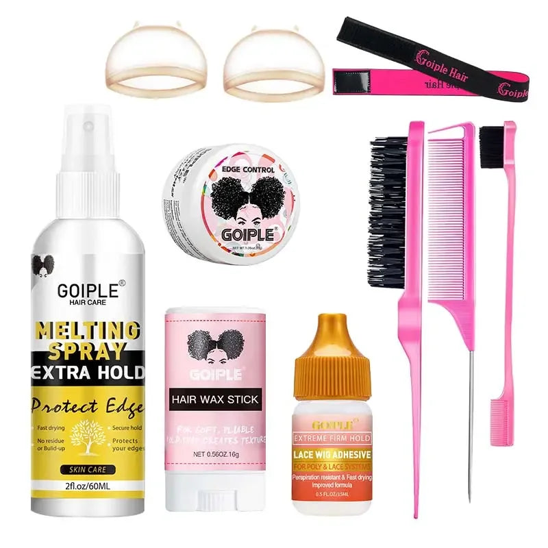 GOIPLE Edge Control Wig Adhesive & Hair Styling Set 9pcs Hair Styling Set SPOT 60-melt spray-9pcs