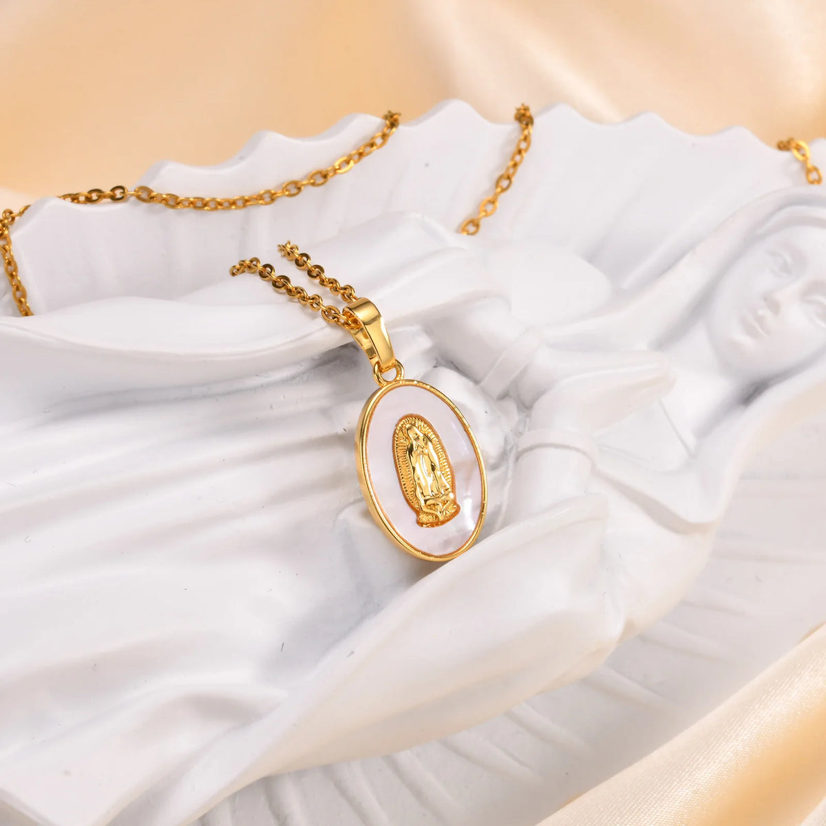 Guadalupe Virgin Mary Pendant Necklace – Gold Stainless Steel Pendant Necklace SPOT