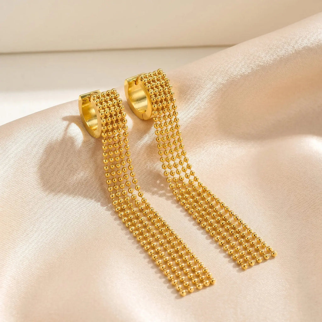 Long Tassel Drop Earrings – Gold Stainless Steel Fringe Tassel Drop Earrings SPOT