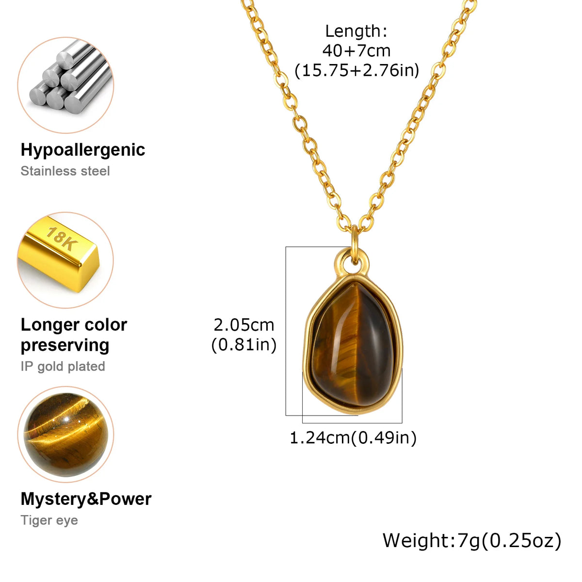 Teardrop Tiger Eye Pendant Necklace – 18K Gold Plated Women Pendant Necklace SPOT