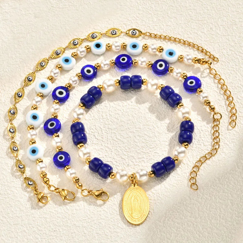 Evil Eye Stack Layered Bracelets – Stainless Steel Adjustable Stacked Bracelet Set SPOT