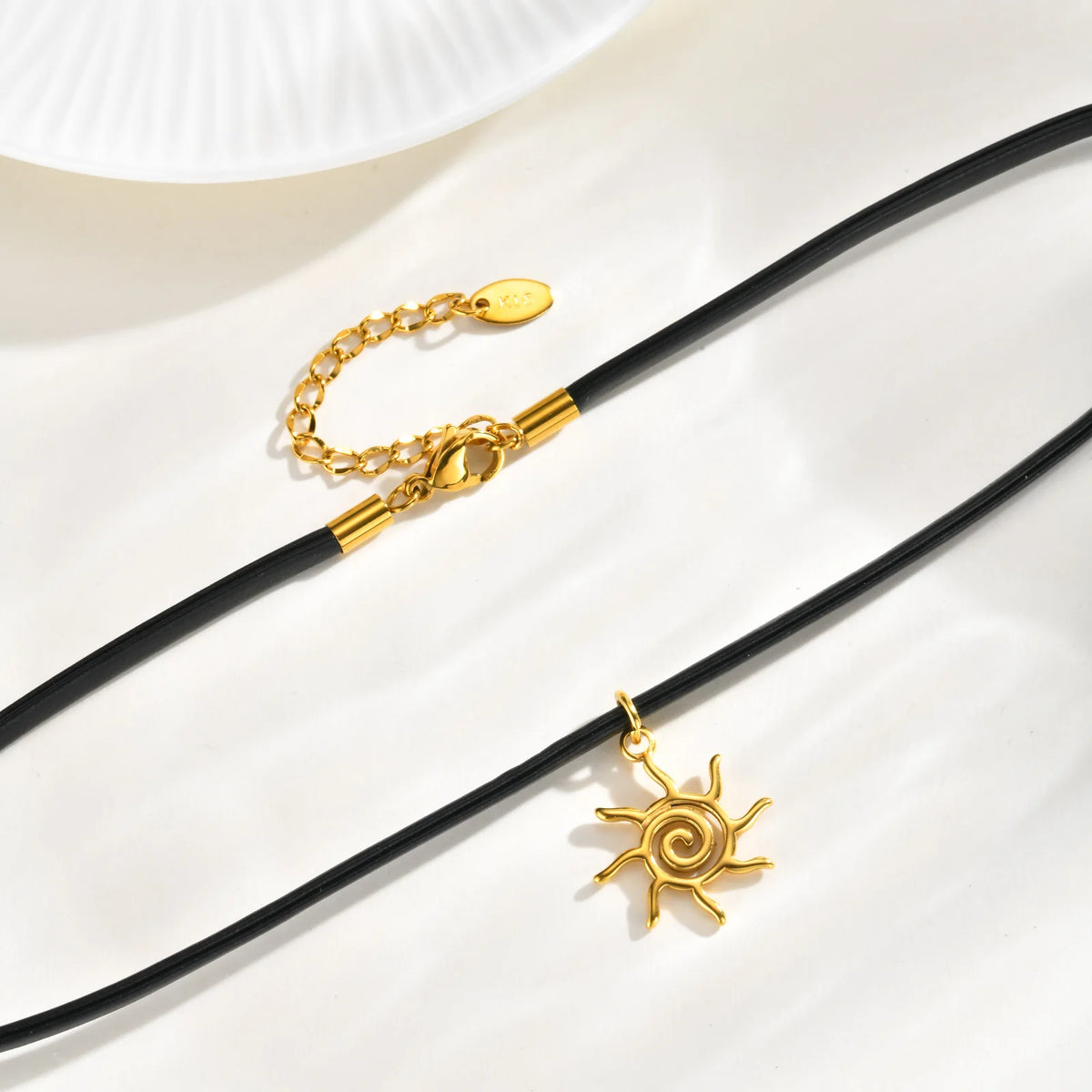 Gothic PU Leather Choker – Gold Sun Pendant Women's Necklace Choker Necklace SPOT