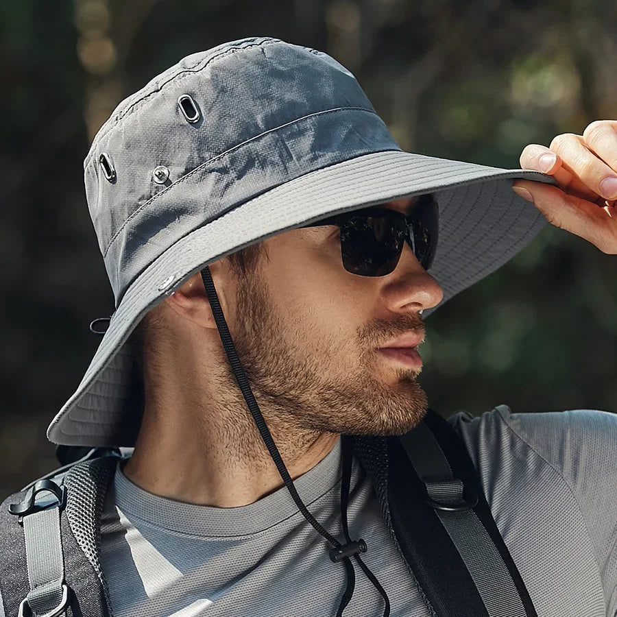 Wide Brim Waterproof UV Bucket Hat – Unisex Safari Fishing Cap Bucket Hat SPOT grey 55-58cm