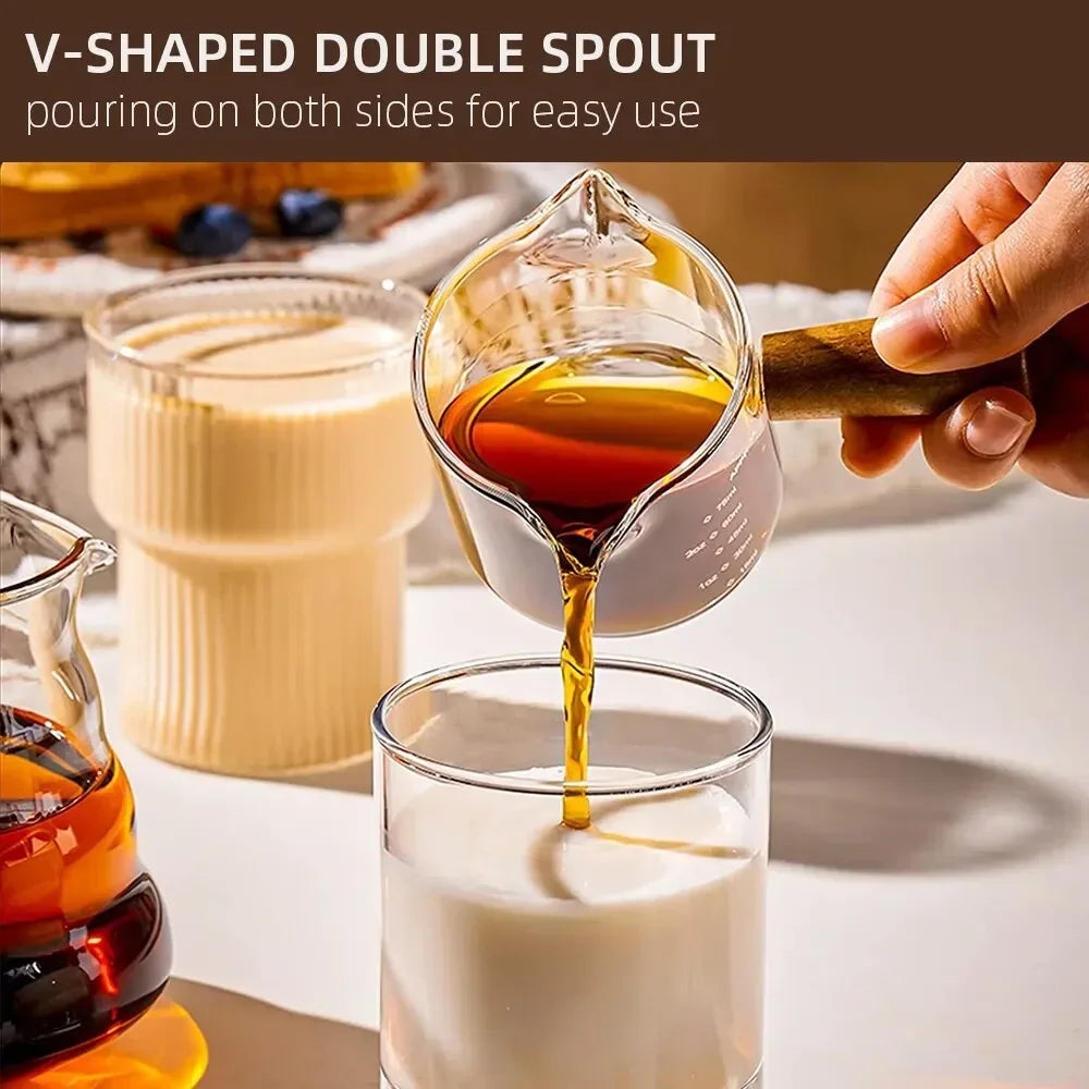 Glass Espresso Measuring Cup with Wood Handle | Coffee Mug Espresso Measuring Cup SPOT