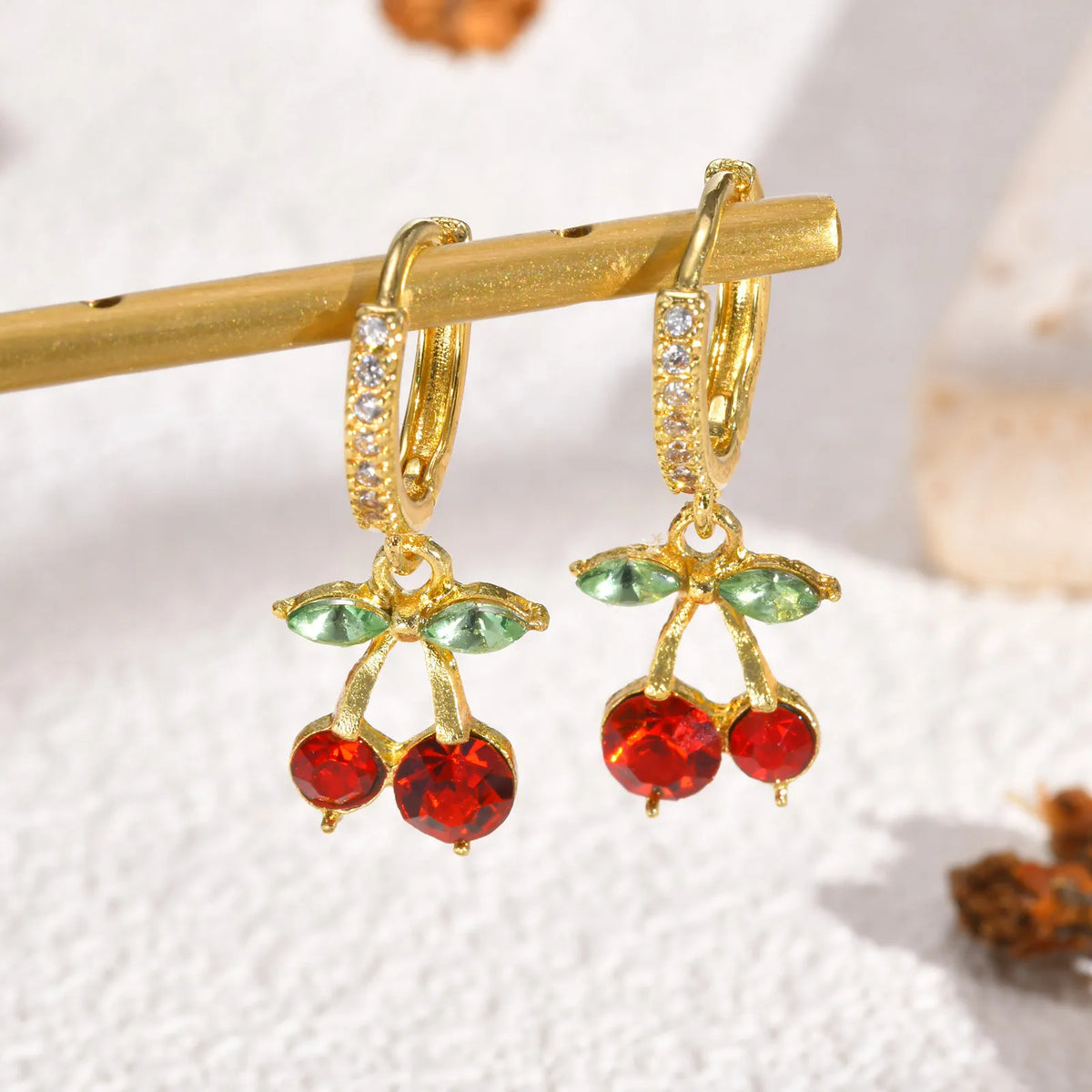 Cherry Zirconia Dangle Earrings – 14K Gold Plated & Hypoallergenic Dangle Drop Earrings SPOT