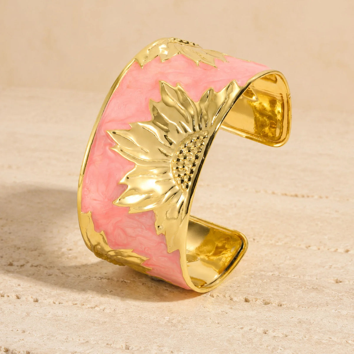 Enamel Sunflower Cuff Bangle – 18K Gold Plated Women's Bracelet Cuff Bangle Bracelet SPOT