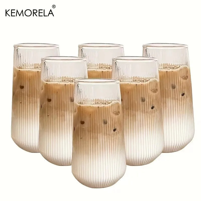 KEMORELA 4/6-Pack Heat-Resistant Striped Clear Glass Cups Glass Drinkware Set SPOT