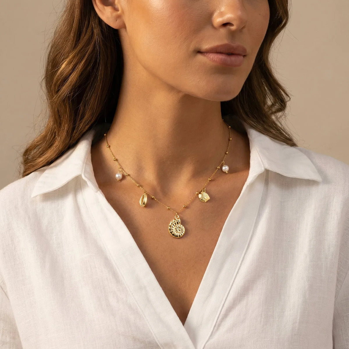 Gold Plated Beach Necklace – Seashell Ocean Charm Pendant Pendant Necklace SPOT