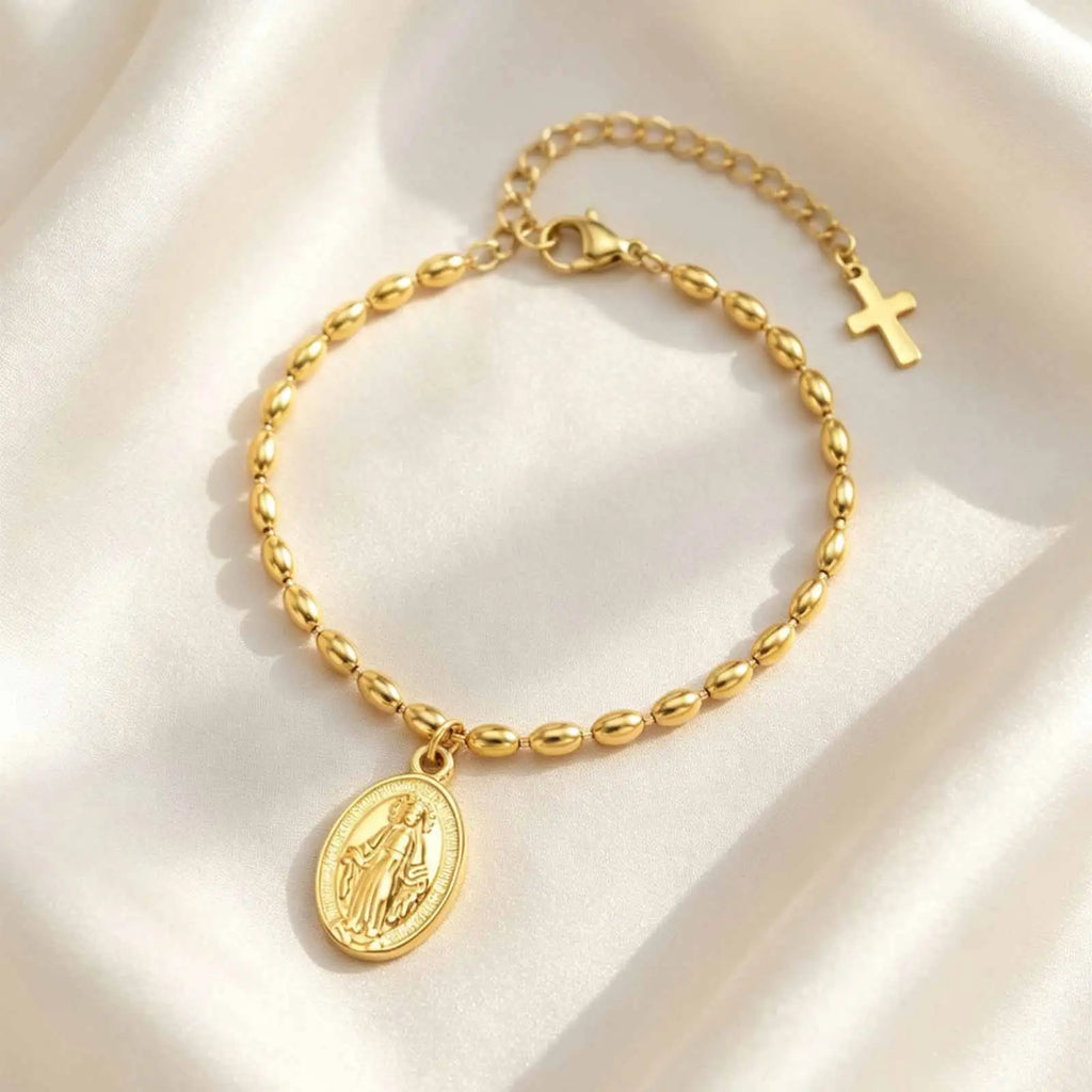 18K Gold Virgin Mary Rosary Bracelet – Stainless Steel Women Religious Bracelet SPOT