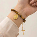 Virgin Mary Cross Rosary Bracelet – Tiger Eye Beaded, Women Religious Beaded Bracelet SPOT Default Title