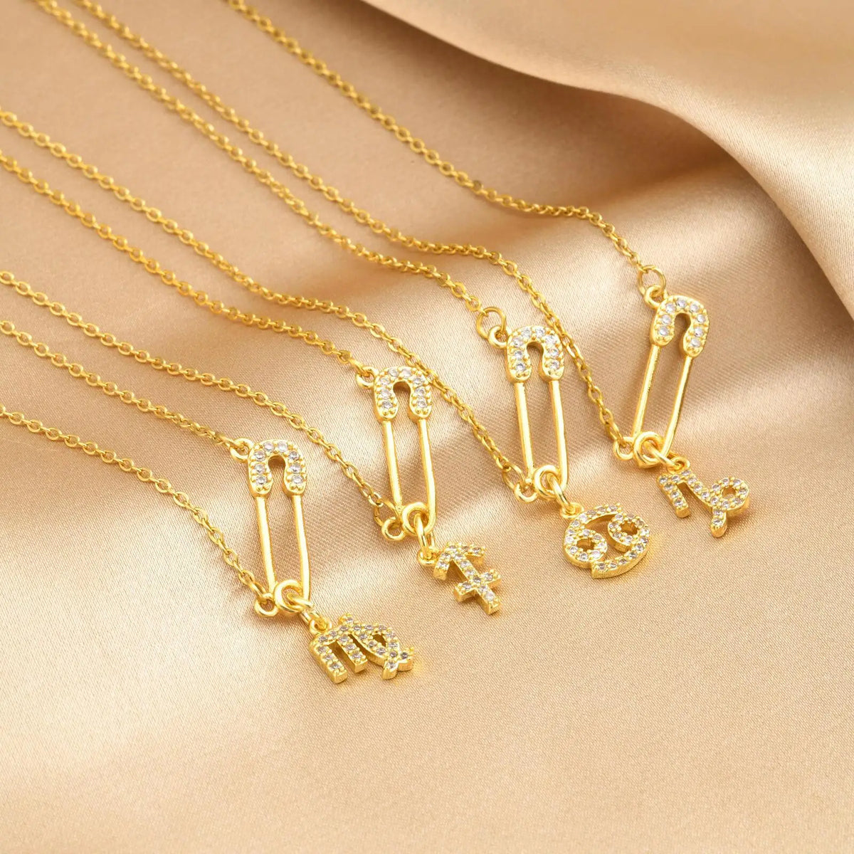Zodiac CZ Pendant Necklace – Gold Plated Stainless Steel Pendant Necklace SPOT