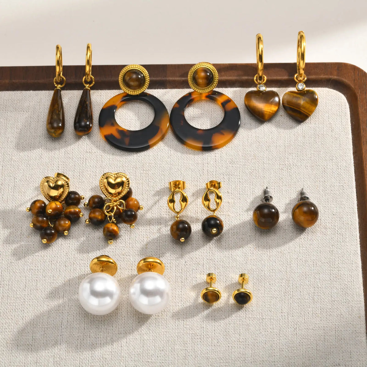 Tiger Eye Stud Earrings – 18K Gold Plated Stainless Steel Stud Earrings SPOT