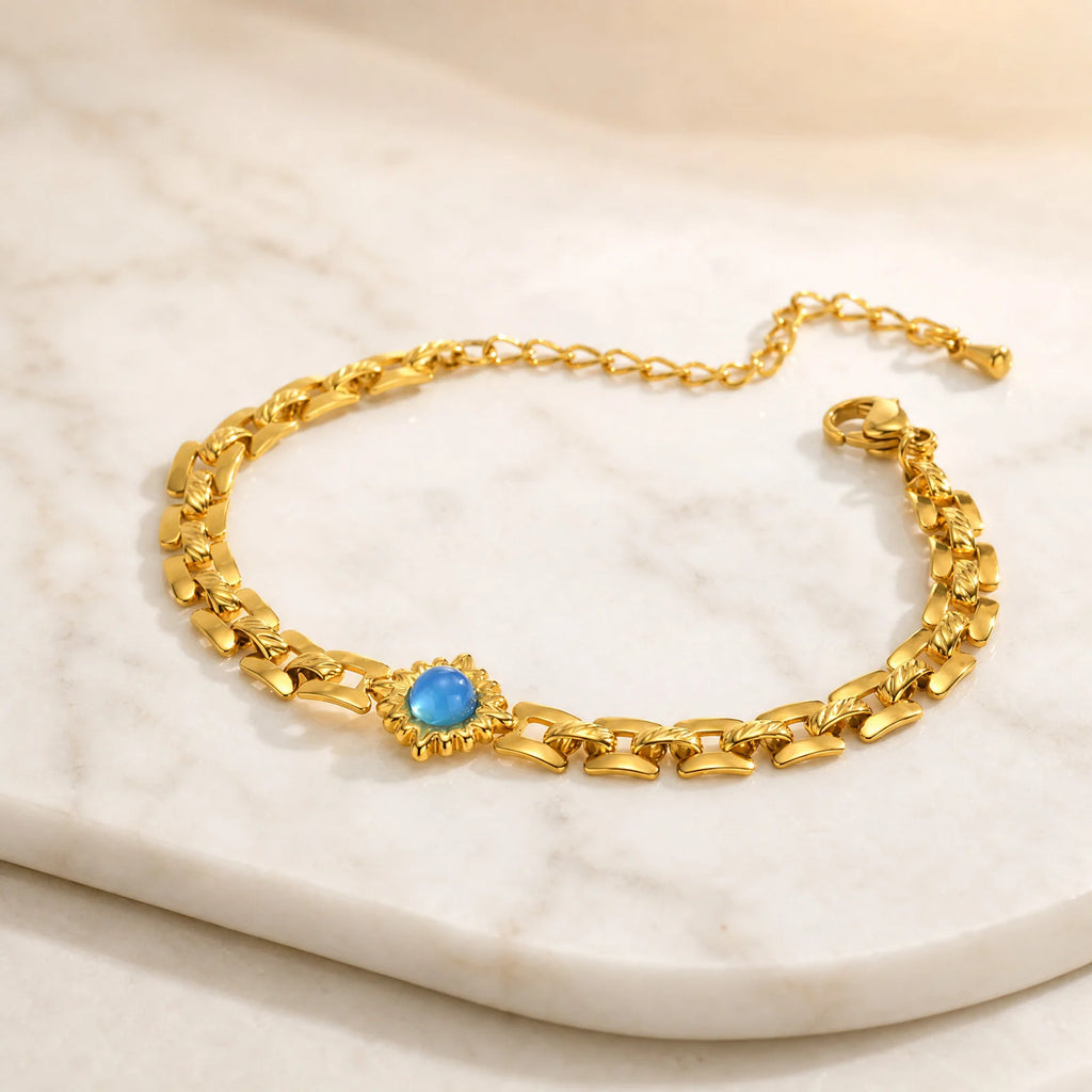 Sun Charm Bracelet – Gold Plated Geometric Bar Link Chain Charm Bracelet SPOT