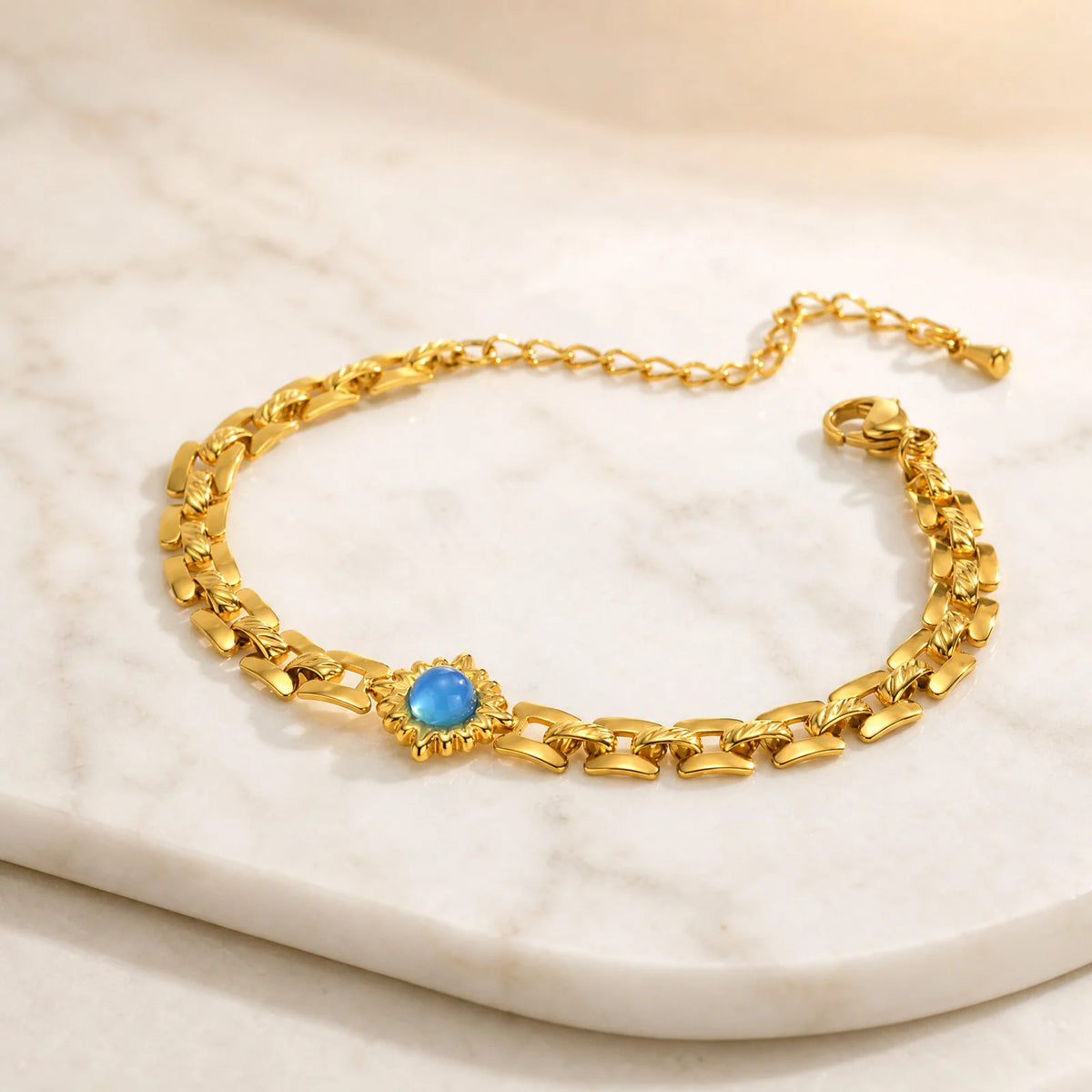 Sun Charm Bracelet – Gold Plated Geometric Bar Link Chain Charm Bracelet SPOT