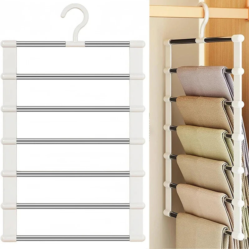 Foldable Multi-Layer Pants Hanger – Non-Slip Space-Saving Rack Pants Hanger Rack SPOT 7 rods