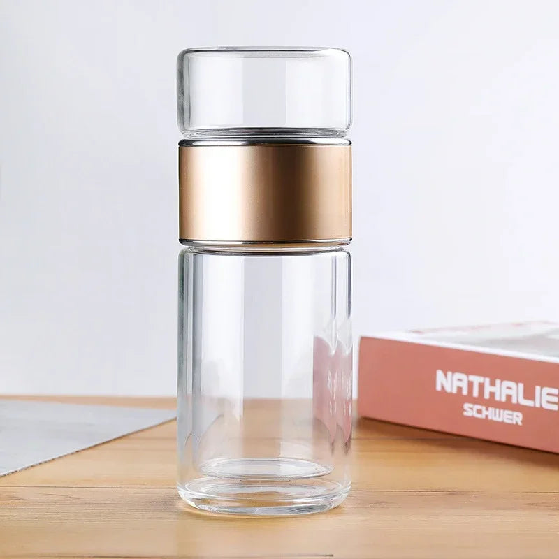 490ml Double-Layer Glass Tea Cup with Filter & Anti-Scald Sleeve Glass Tea Cup SPOT 490ml gold