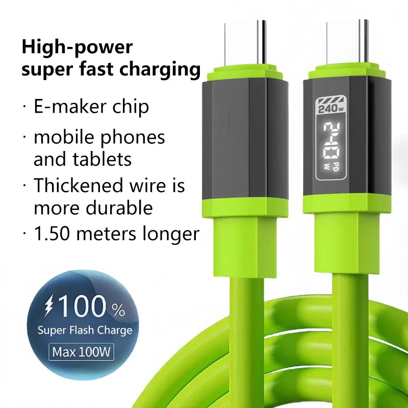 PD 240W USB-C to USB-C Silicone Fast Charging Cable 6A USB-C Charging Cable SPOT