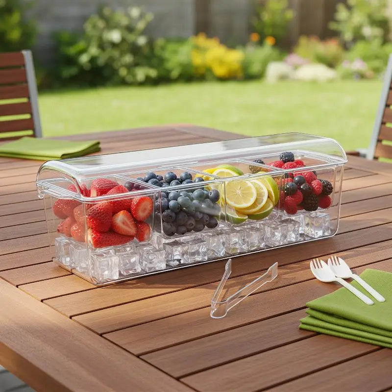 5-Compartment Chilled Condiment Server with Ice Tray & Lid Condiment Serving Tray SPOT