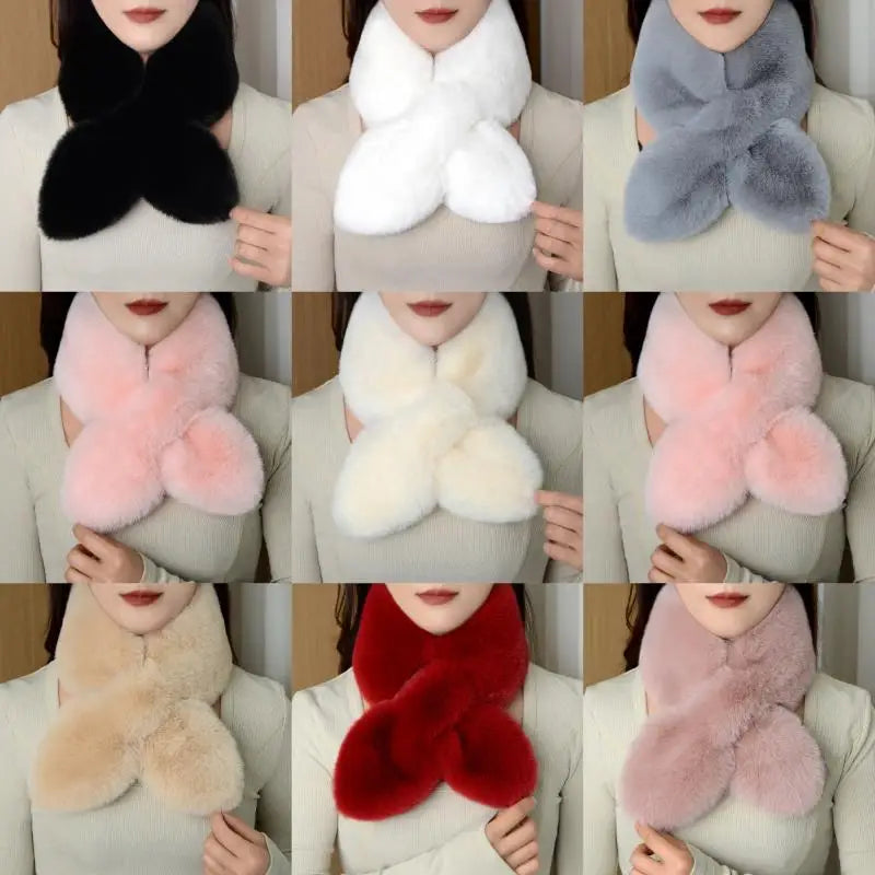 Women's Faux Fur Plush Scarf – Soft Winter Neck Warmer Faux Fur Scarf SPOT