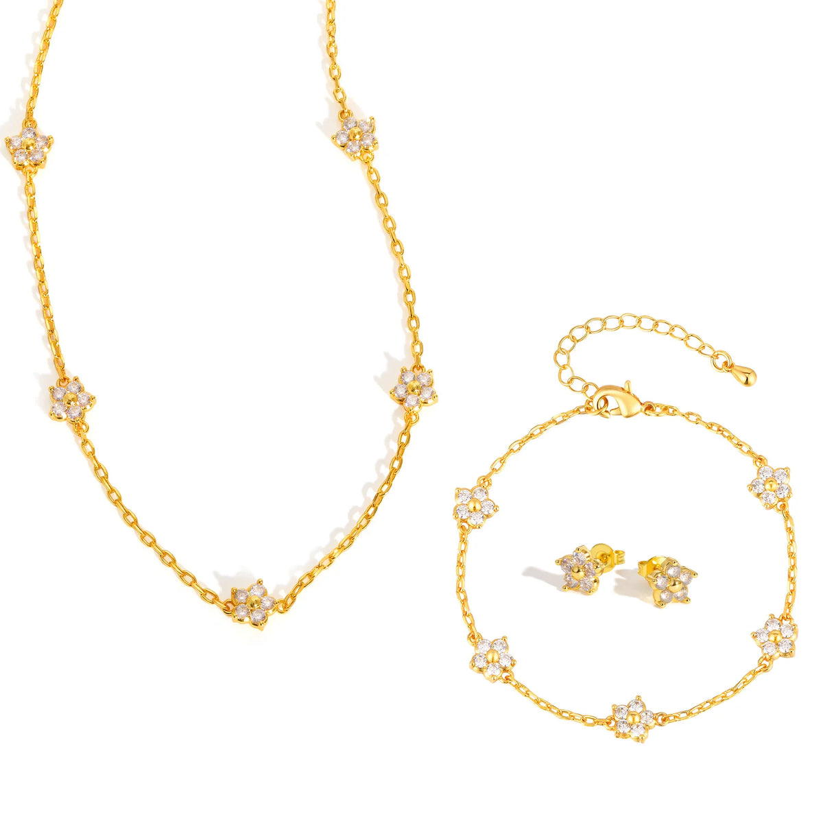 Zircon Five-Leaf Clover Gold Bracelet – Crystal Link Chain Crystal Link Bracelet SPOT