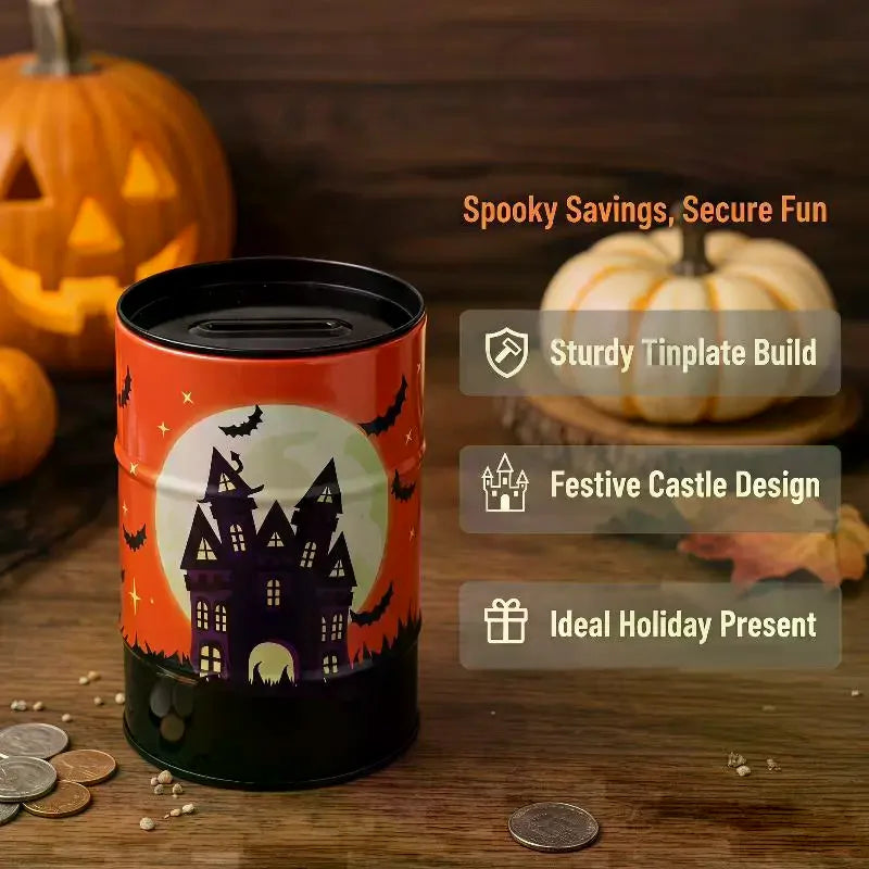 Halloween Metal Piggy Bank – Bat & Haunted House Coin Bank Metal Piggy Bank SPOT