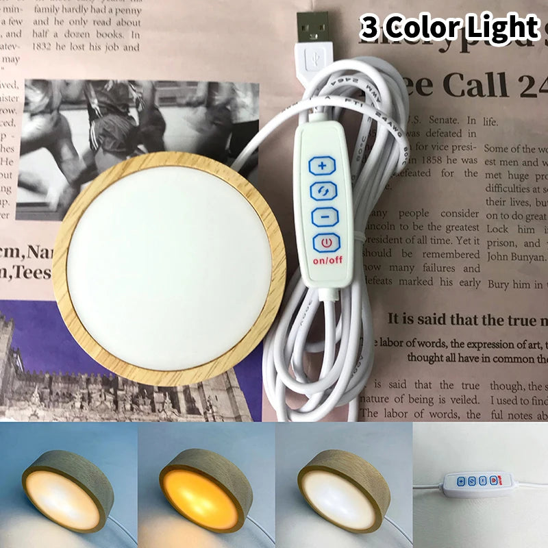 Wooden LED Light Base – USB Rotating Crystal Display Stand LED Display Stand SPOT 3 Color Light