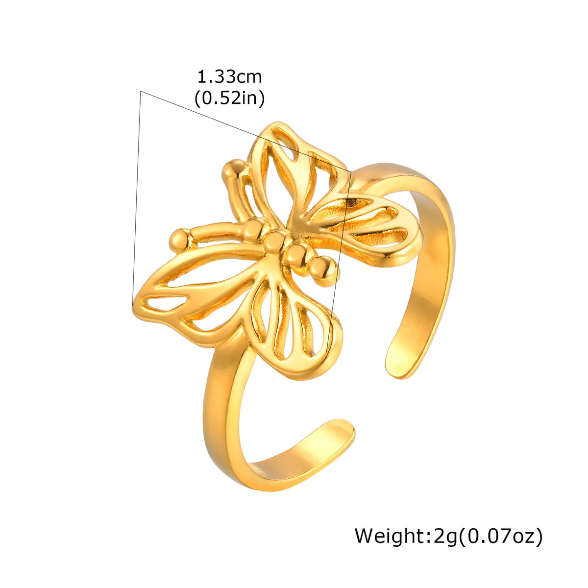 Y2K Hollow Butterfly Ring – 18K Gold Plated Adjustable Band Fashion Statement Ring SPOT RC-886G