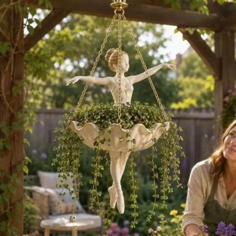 Ballerina Hanging Planter – UV Resistant Resin Ballet Dancer Pot Hanging Planter SPOT